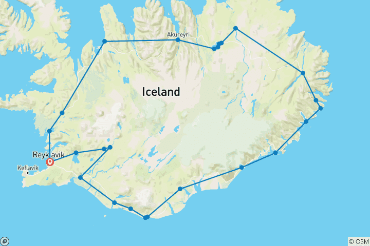 Map of 5-Day Small Group Journey Around Iceland