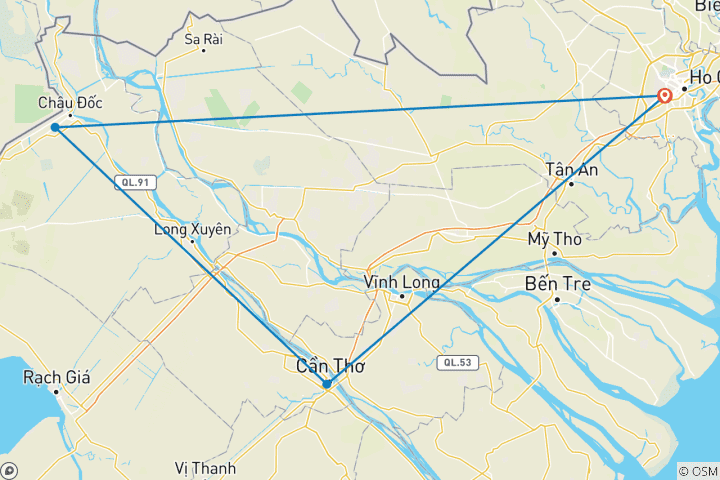 Mapa de El Encantador Delta del Mekong 3 Días: Cai Be- Can Tho- Chau Doc- Dong Thap