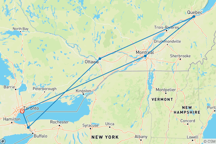 Map of Eastern Journey (6 nights)