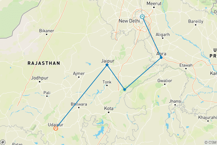 Mapa de Expreso de la India Eterna (9 días)