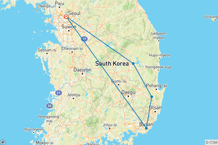 Map of Highlights Tour from Seoul to Busan (Small Group 4-12Pax)