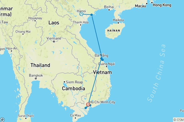 Map of 10 Days Vietnam Authentic Experiences from Hanoi