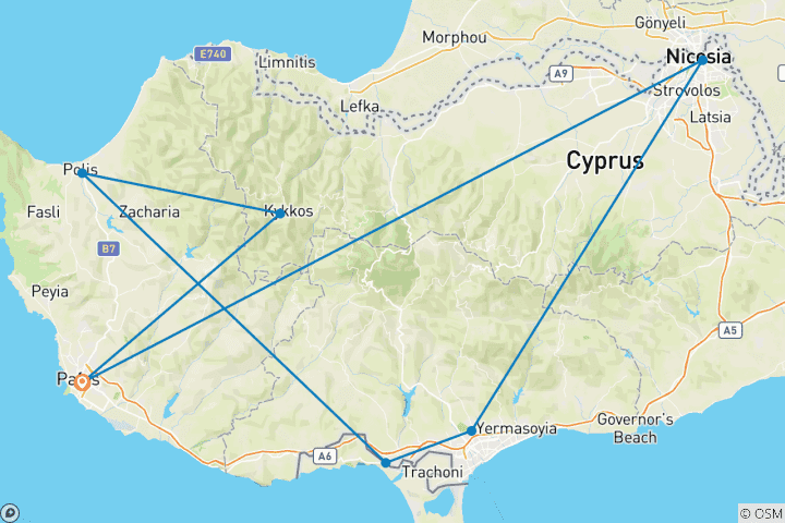 Kaart van Cyprus - Paradijs van de Goden met de speciale vlucht van DERTOUR