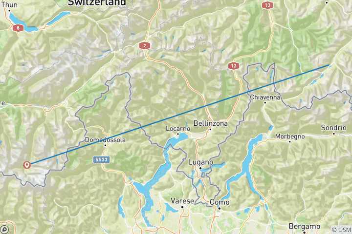 Map of Glacier Express a la carte - St. Moritz - Zermatt - St. Moritz