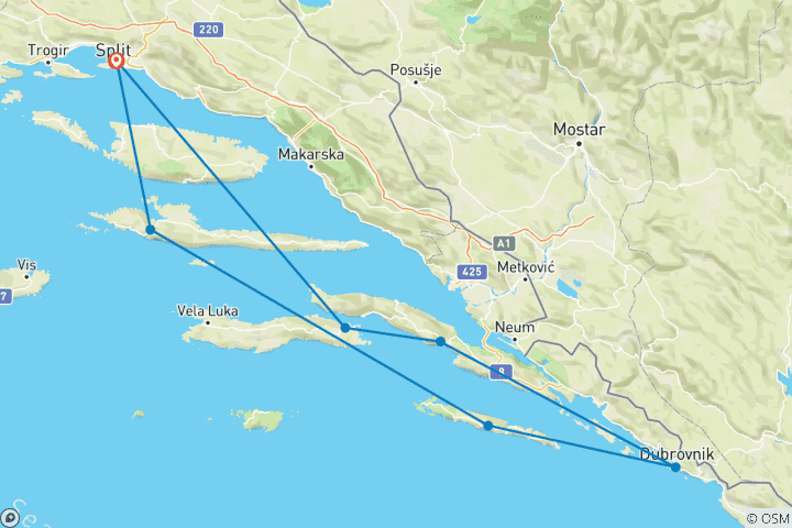 Map of Croatia Island Sail (Chill, 8 Days)