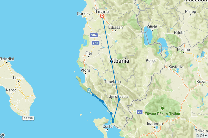 Map of Hiking along the Ionian coast of Albania on your own (6 days)