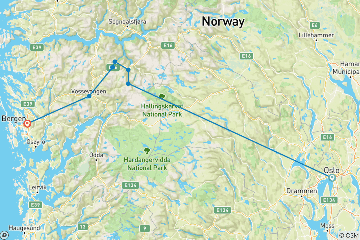 Map of Travel package Havila Voyages (from Oslo to Bergen)