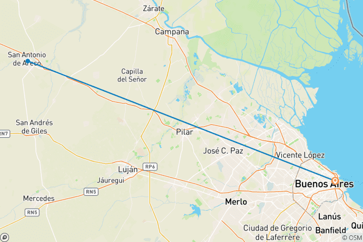Carte du circuit 6 jours à la découverte de la merveilleuse Buenos Aires