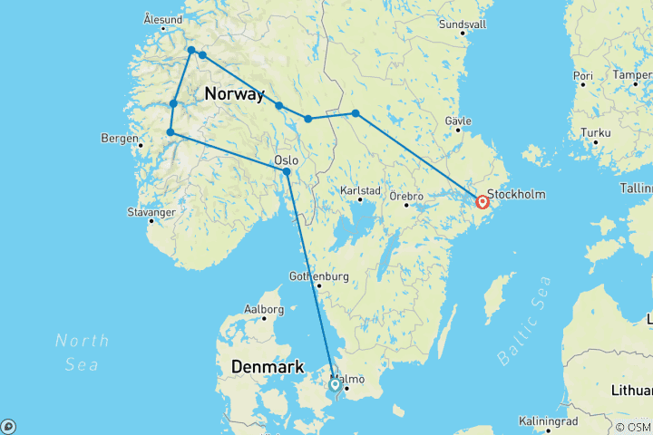 Map of Scandinavia Reunion 35 to 45 (Only Available To Contiki Past Travellers, Reunion, 12 Days)