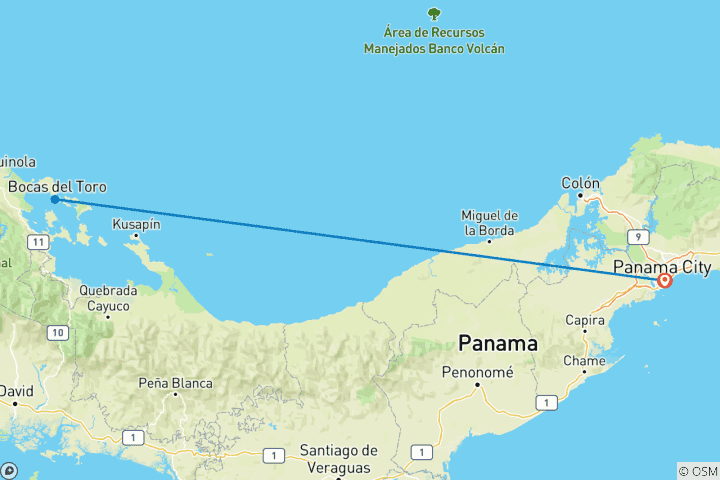 Map of Panama: Panama city and Boca de Toros - 7 days
