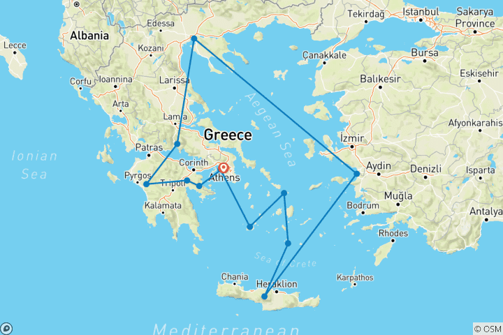 Map of Wonders of Ancient Greece & Cruise - 13 days