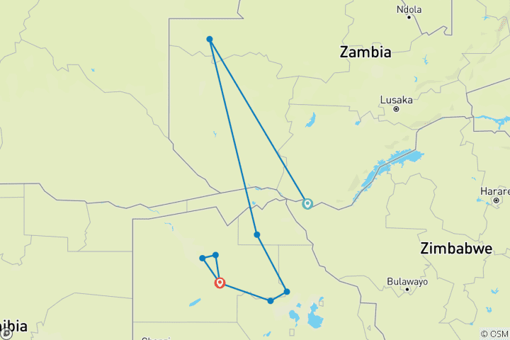 Map of Zimbabwe And Botswana Ultimate Safari