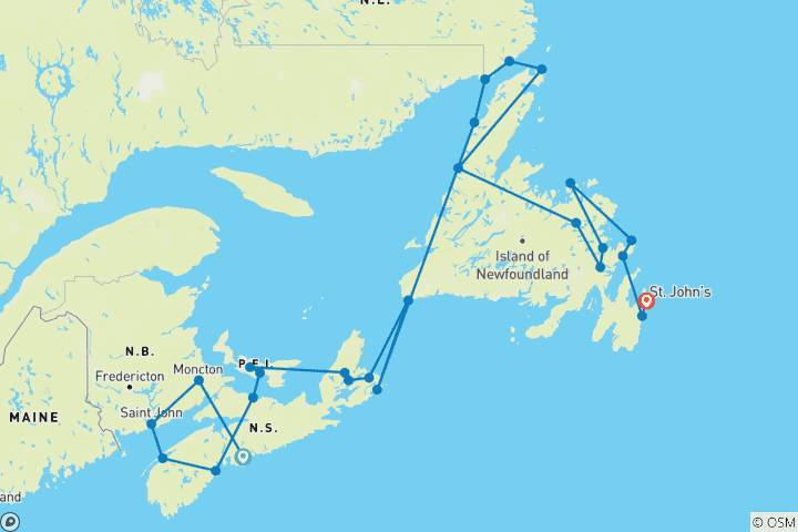 Map of Atlantic Canada Encompassed (Small Group) - 23 days