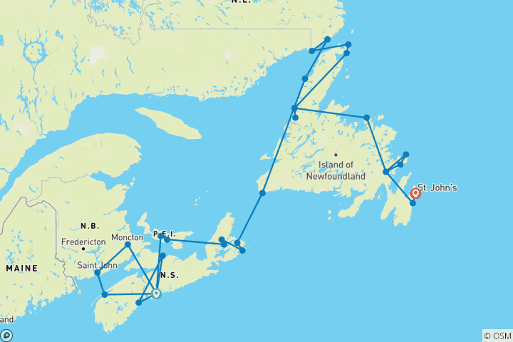 Map of Atlantic Canada Encompassed (Small Group) - 23 days