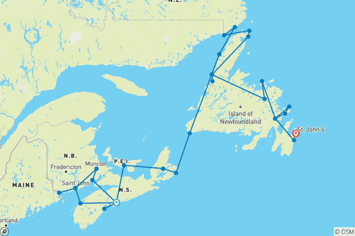 Map of Atlantic Canada Encompassed - 23 days