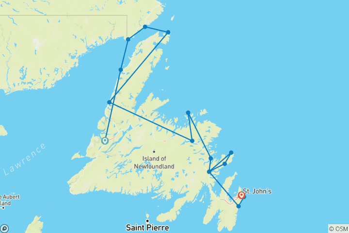 Map of Newfoundland Explorer (Small Group) - 12 days