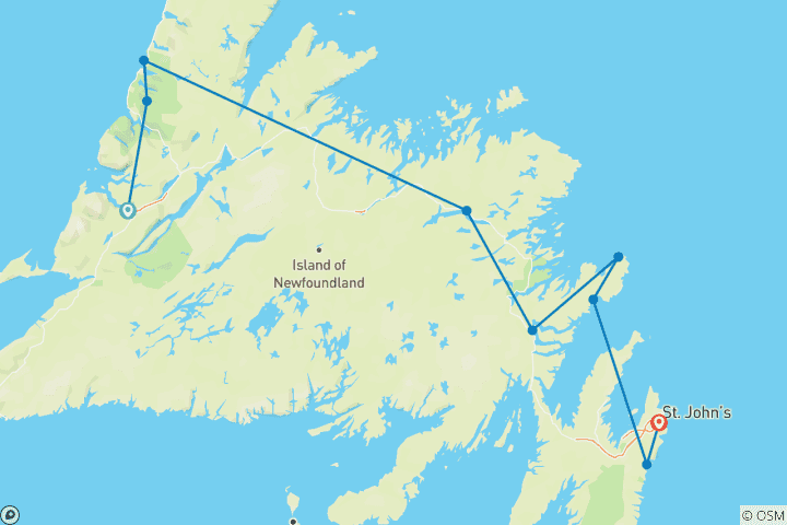 Map of Newfoundland Discovery - 9 days