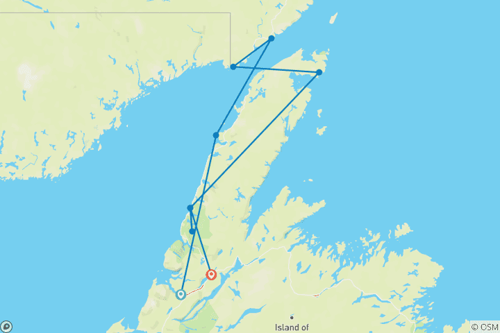 Map of Newfoundland Viking Trail From Corner Brook - 7 days