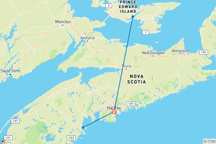 Map of Halifax & Prince Edward Island - 6 days