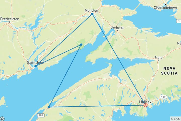 Map of Best of the Bay of Fundy (Small Group) - 7 days