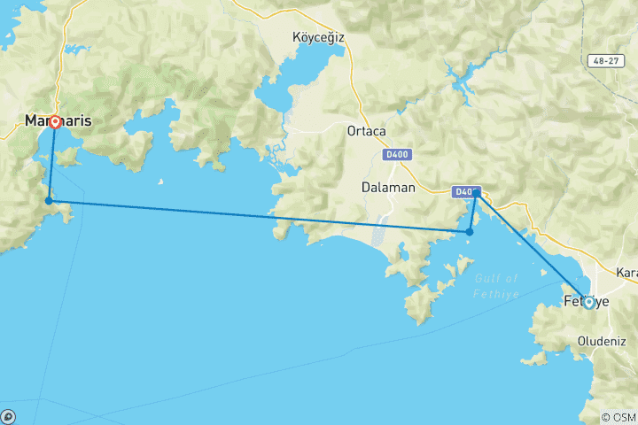 Map of Fethiye to Marmaris - 4 days