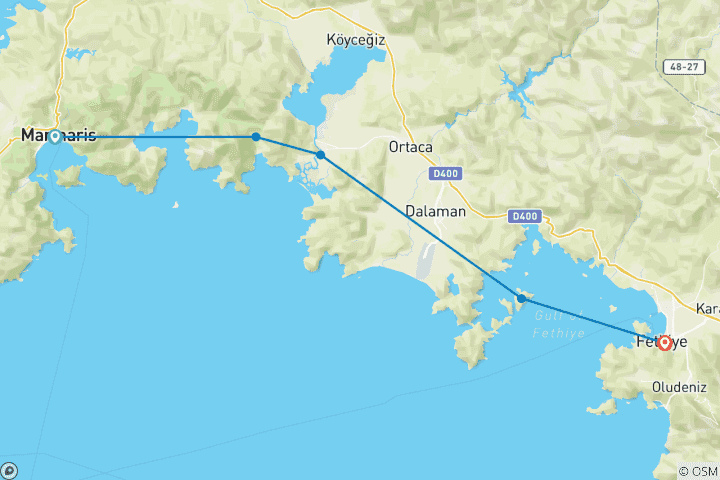 Map of Marmaris to Fethiye - 4 days