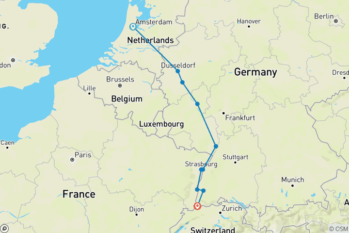 Carte du circuit Les joyaux du Rhin 2026 - 8 jours (from Amsterdam to Bâle)