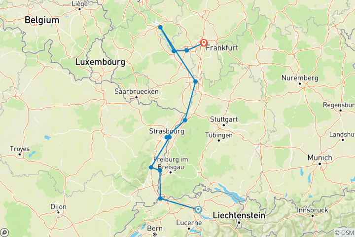 Map of The Majestic Rhine 2026 - 8 Days (from Zurich to Frankfurt-am-Main)