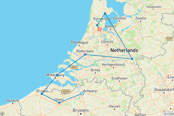 Map of Tulips & Windmills (2026) (Antwerp to Amsterdam, 2026)