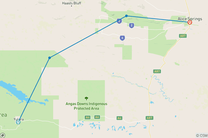 Karte von Red Centre Explorer: 3-tägiges Abenteuer von Yulara nach Alice Springs