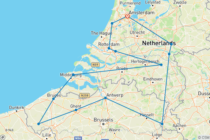 Map of Western Front Explorer Amsterdam Return (2026)