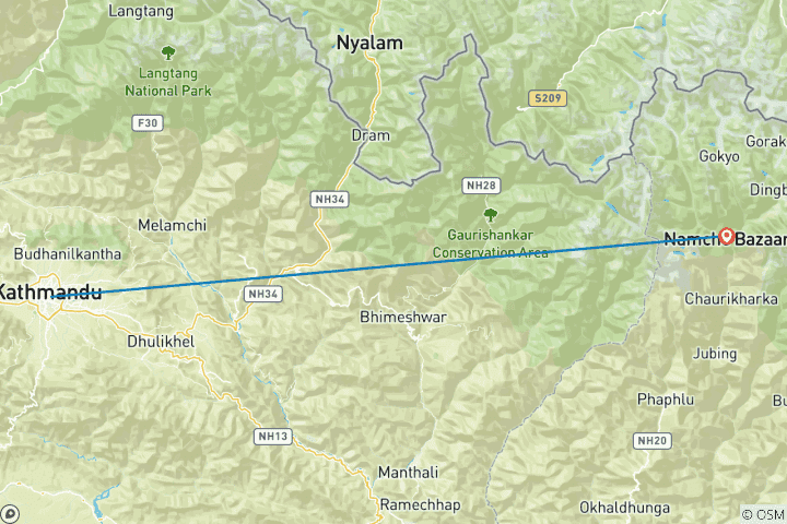 Map of Namche Bazaar Trek and Helicopter Tour