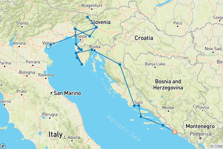 Map of Balkan Extened - Venice to Dubrovnik