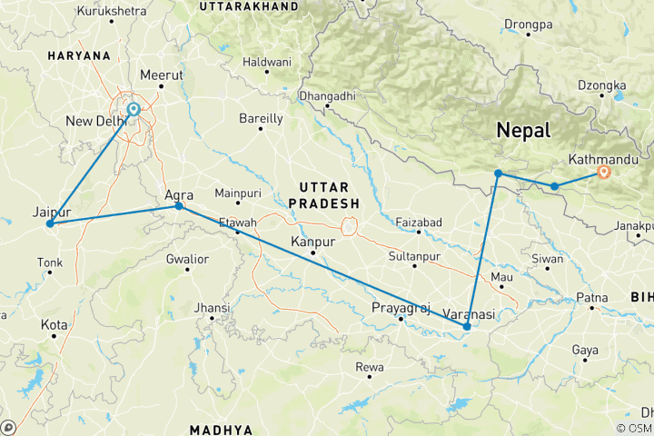 Carte du circuit Real Delhi à Katmandou (7 destinations)