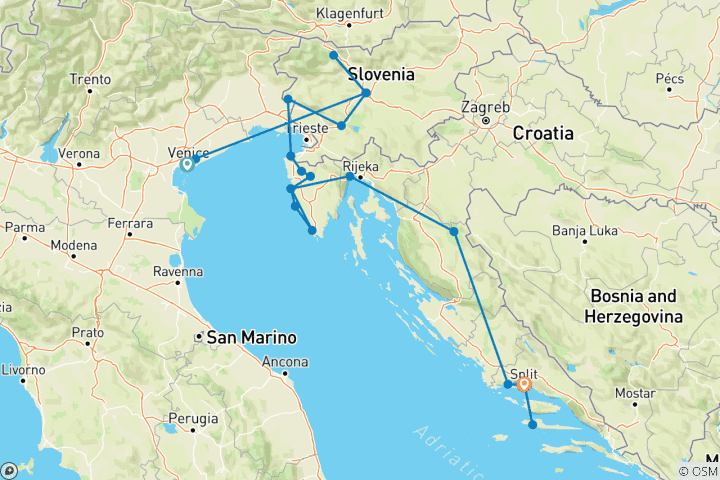 Carte du circuit Balkans étendus - De Venise à Split