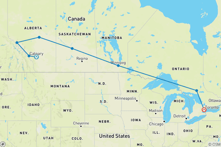 Map of Iconic Canada: Rockies, Rails, and City Lights