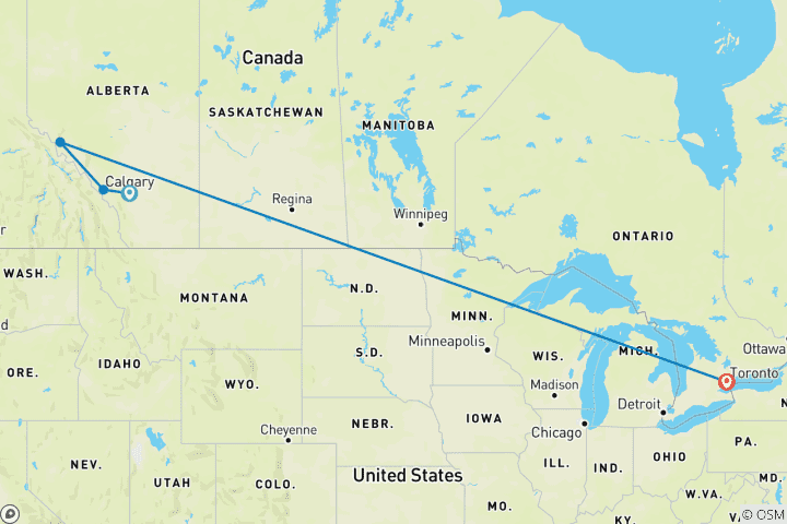 Map of Iconic Canada: Rockies, Rails, and City Lights