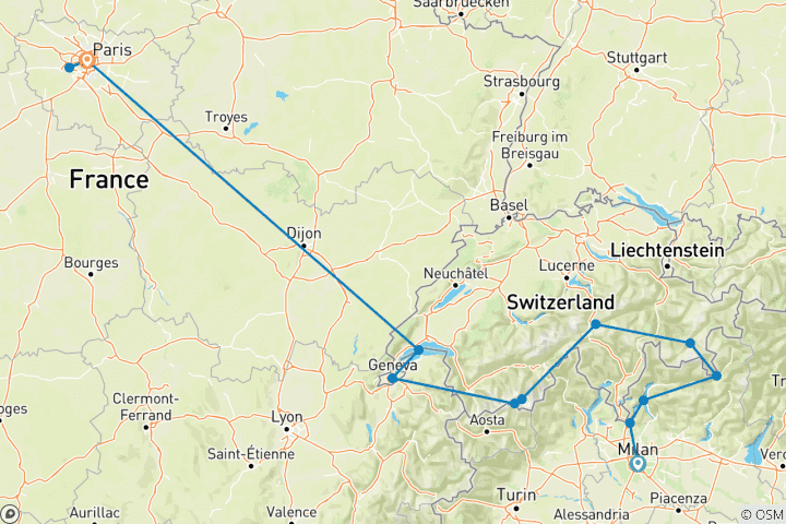 Map of A Grand Trio of Italy, Switzerland & France