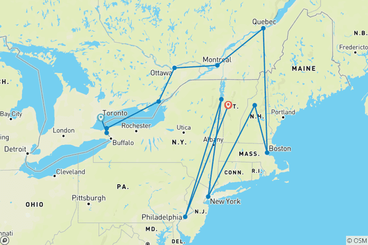 Carte du circuit Best of Eastern Canada and USA (Classique, été, 14 jours)