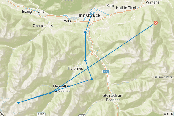 Map of From Innsbruck to the Stubai Glacier Individual (6 days)