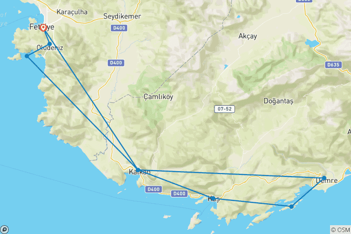 Map of Sail Turkey: Fethiye Kekova Fethiye Mix Age Gulet Cruise