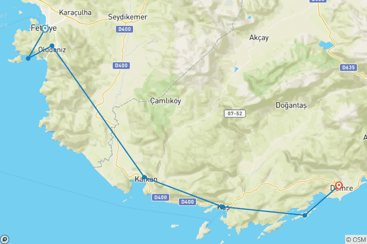 Map of Sail Turkey: Fethiye to Olympos Mix Age Gulet Cruise