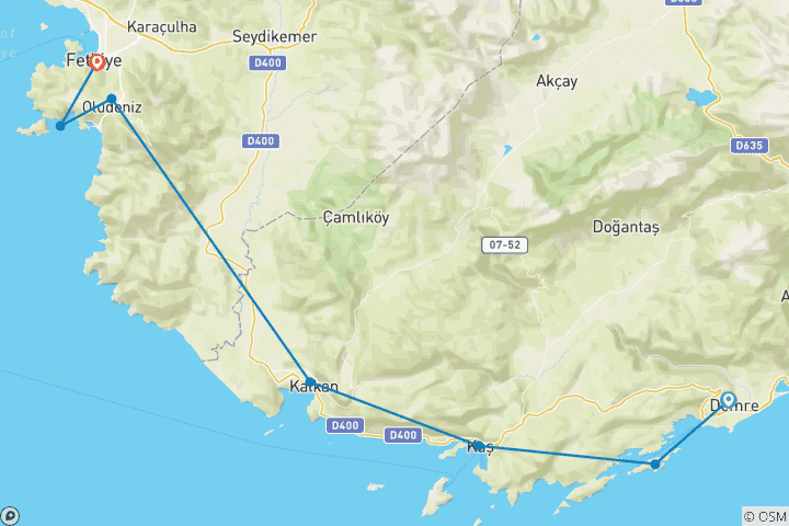 Map of Sail Turkey: Olympos to Fethiye Mix Age Gulet Cruise