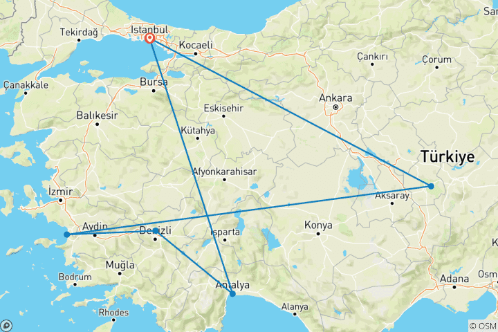 Kaart van 12-Daagse Engelen Vakantie in Turkije| Een Gezegende Reis - Geen Saaie Paden! (Privé rondreis met gids)