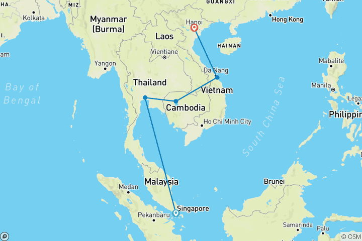 Map of 17 Days Singapore, Thailand, Cambodia and Vietnam Family Exploration (private guide & driver）