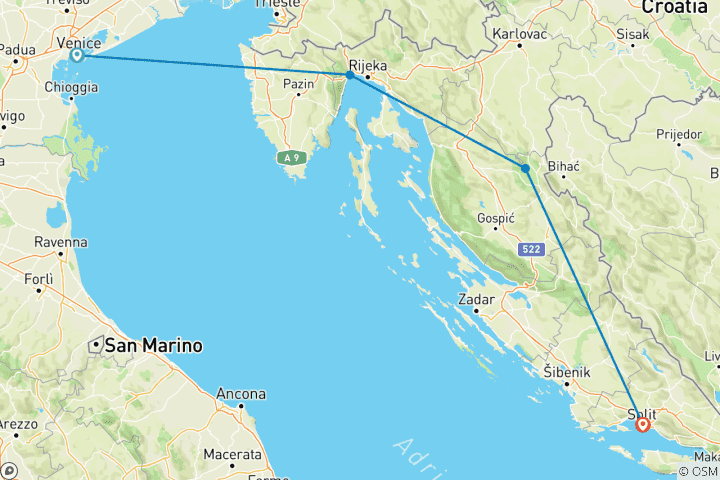 Map of Coast Express - Italian Gateway Venice/Opatija  to Split