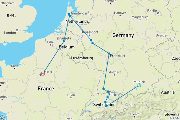 Map of 7-Day Central Europe Capitals