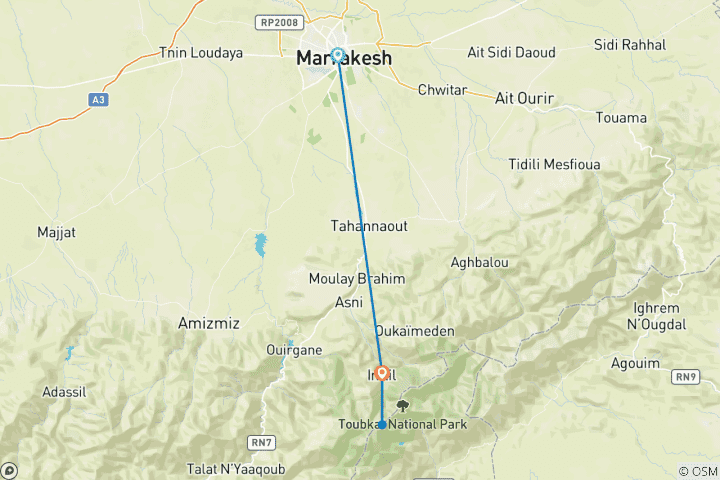 Map of From Marrakech: 3-Day Mount Toubkal Climbing Trek