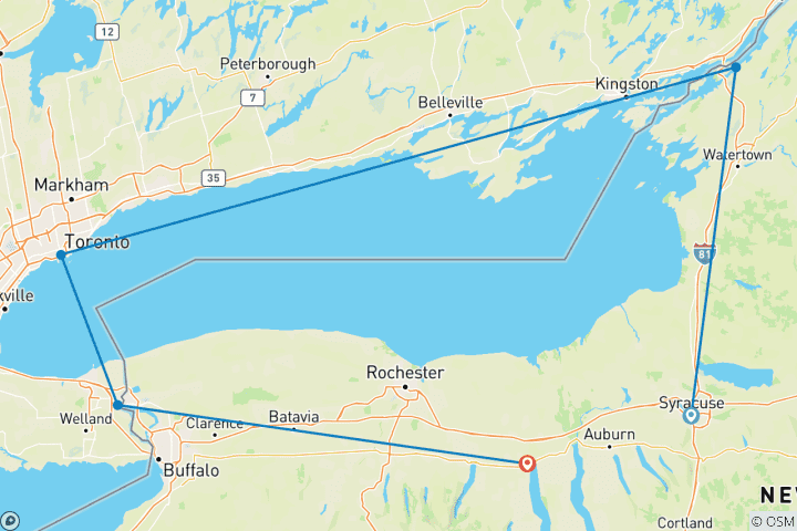 Map of Circle the Lake: Toronto & Niagara Falls featuring the 1000 Islands