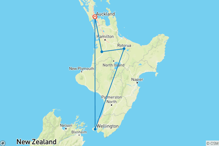 Map of New Zealand: Auckland, Waitomo and Rotorua in 5 days